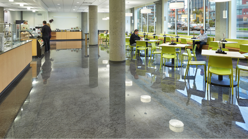 Reflect ‘smokey rain’ flooring inside a café.